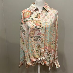 Rose and Olive Floral Paisley Button Down Blouse
